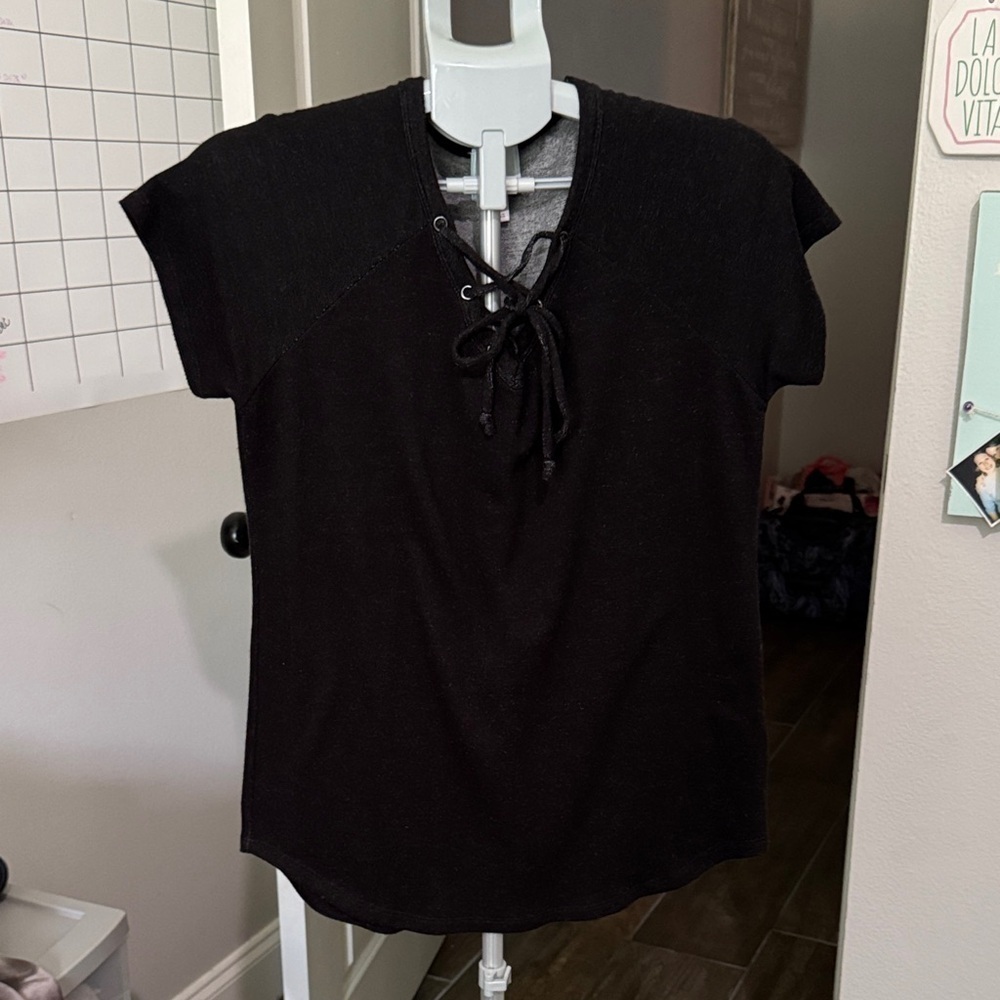 Sunday Elegant Black Lace-Up Top